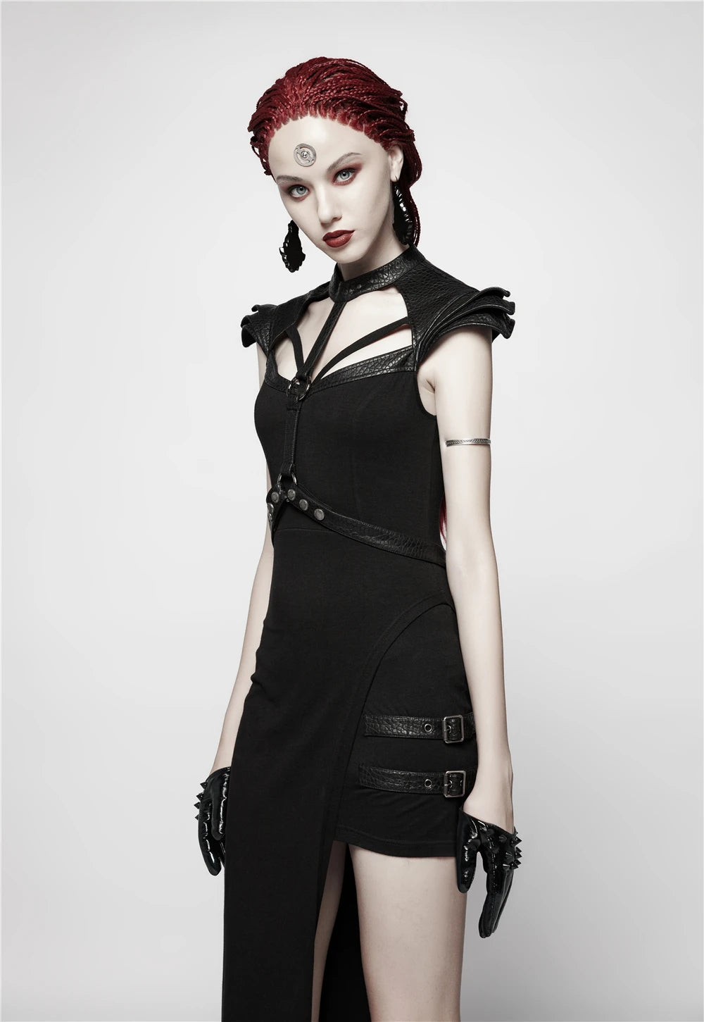 PUNK RAVE Rivet Half-Palm Leather Gloves for Women