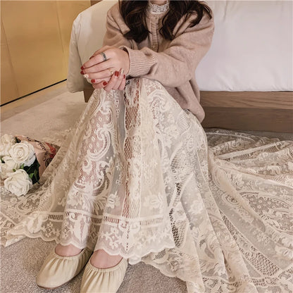 Chic Lace Pleated High Waist Skirt for Women