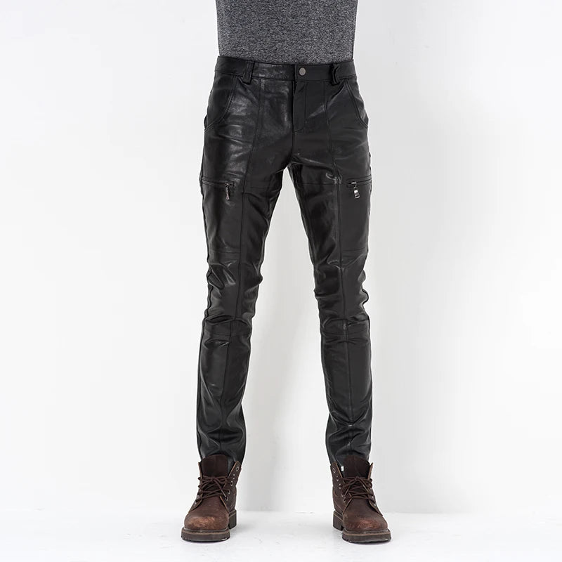 Genuine Leather Moto Pants for Men