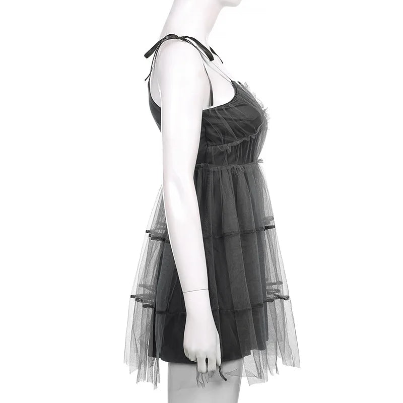 Glam Mesh Lace-Up Party Dress