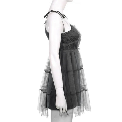 Glam Mesh Lace-Up Party Dress