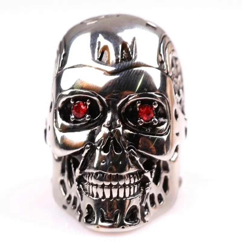 Red Crystal Inlaid Metal Silver-Plated Ring