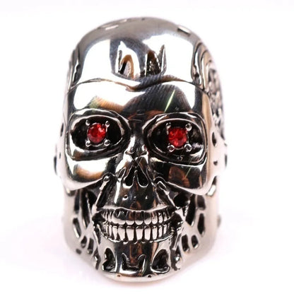 Red Crystal Inlaid Metal Silver-Plated Ring