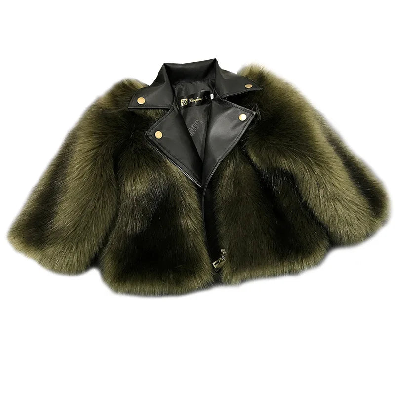 Faux Fox Fur Children Leather Coat