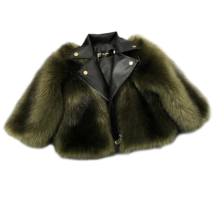 Faux Fox Fur Children Leather Coat