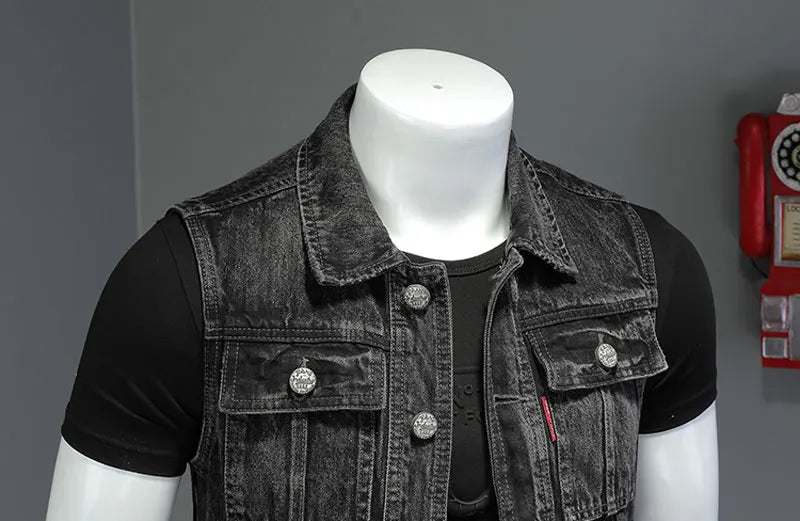 Retro Jean Jacket Men's Style Waistcoat Coat Cowboy Brand