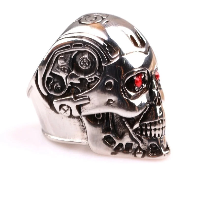 Red Crystal Inlaid Metal Silver-Plated Ring