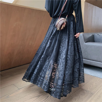 Chic Lace Pleated High Waist Skirt for Women