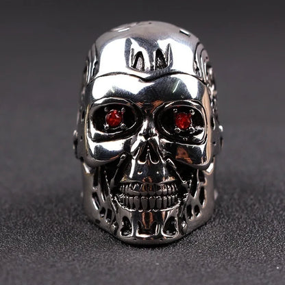 Red Crystal Inlaid Metal Silver-Plated Ring
