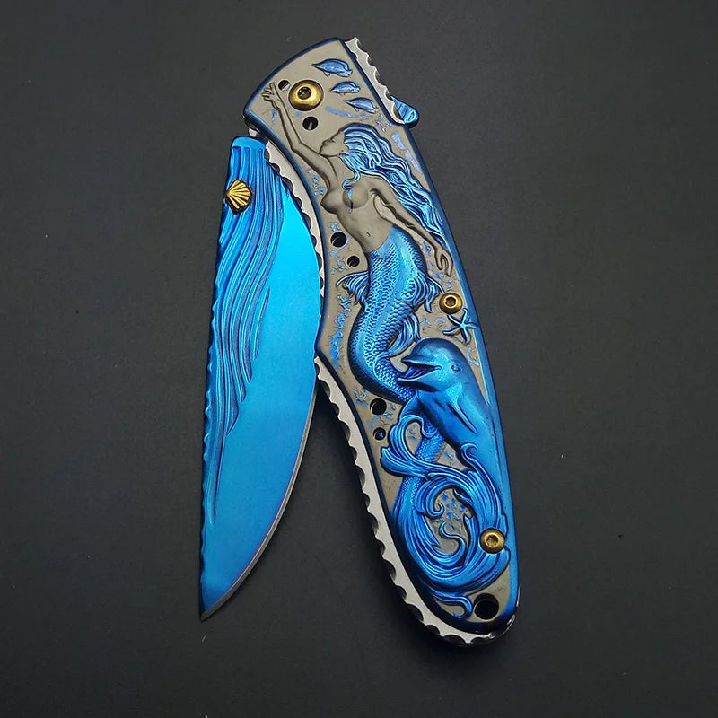 Mermaid Tactical EDC: Engraved Folding Utility Knife