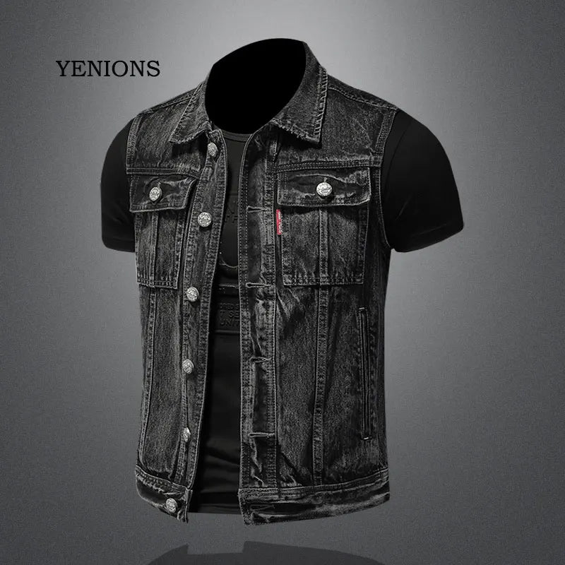 Retro Jean Jacket Men's Style Waistcoat Coat Cowboy Brand