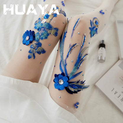 Silk Floral-Embroidered Party Against Opaque Tights