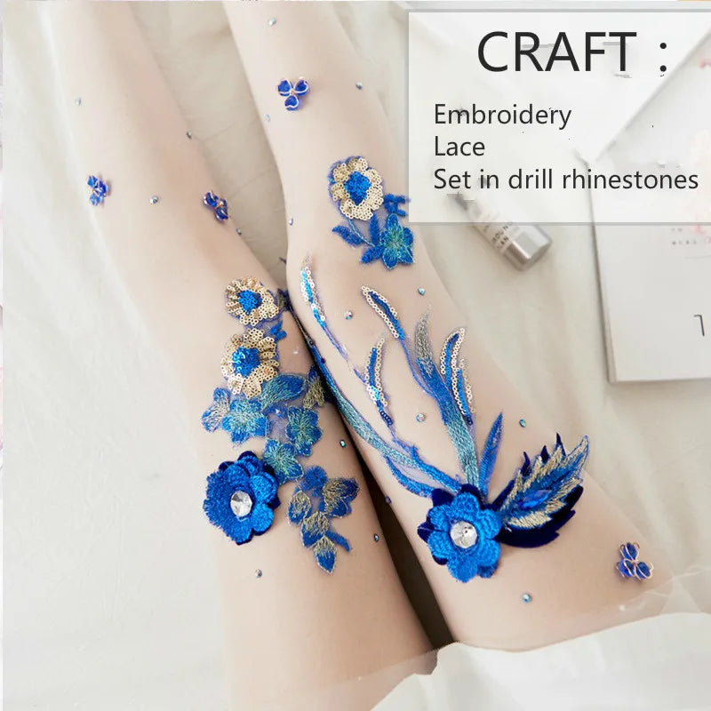 Silk Floral-Embroidered Party Against Opaque Tights