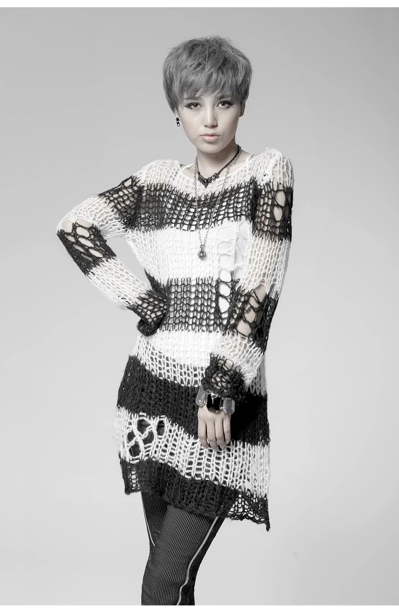 Rebel Stripe Knit Pullover Cape Sweater