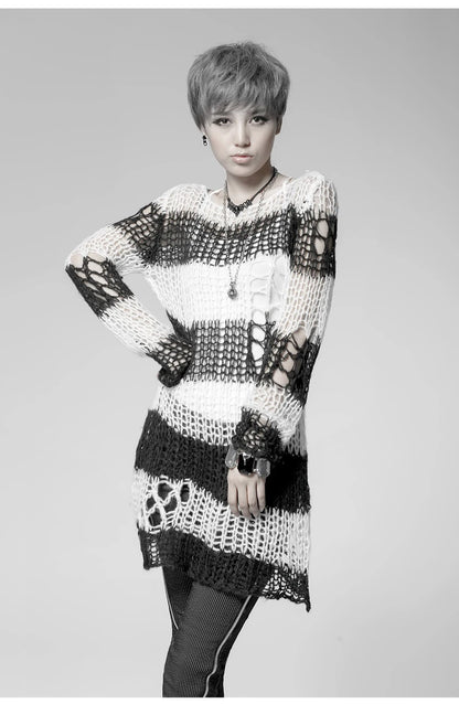 Rebel Stripe Knit Pullover Cape Sweater