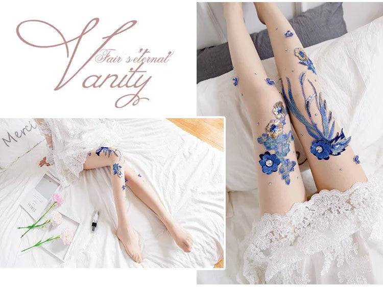 Silk Floral-Embroidered Party Against Opaque Tights