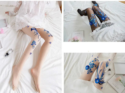 Silk Floral-Embroidered Party Against Opaque Tights