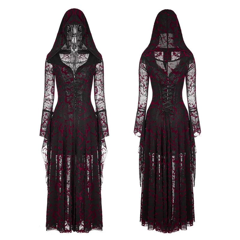 Product Name: Gothic Flame Hooded Lace Dress