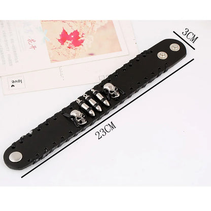 Head Bullets Wide Leather Bracelet