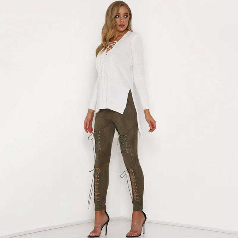 High-Waist Suede Leggings for Women - Autumn Chic