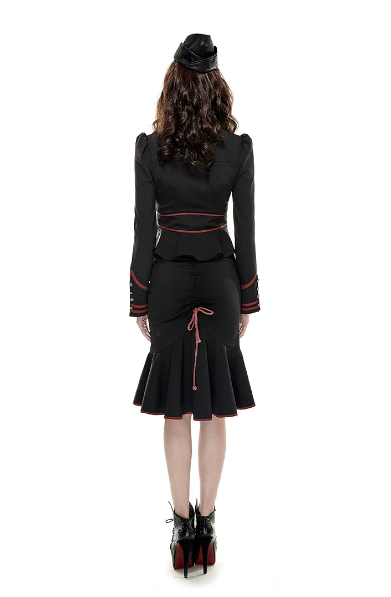 Punk Rave Gothic Military Blouse with Lotus Hem