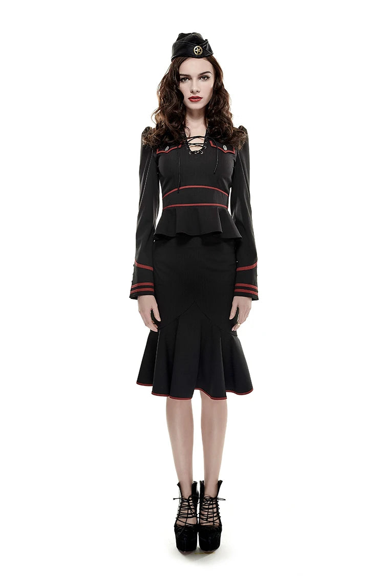 Punk Rave Gothic Military Blouse with Lotus Hem