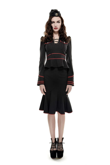 Punk Rave Gothic Military Blouse with Lotus Hem