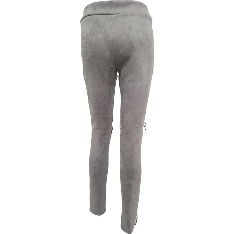High-Waist Suede Leggings for Women - Autumn Chic