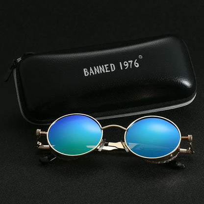 Retro Round Metal HD Polarized Punk Sunglasses