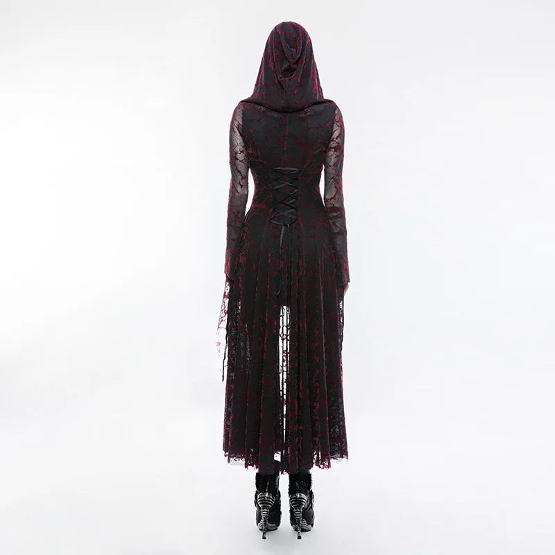 Product Name: Gothic Flame Hooded Lace Dress