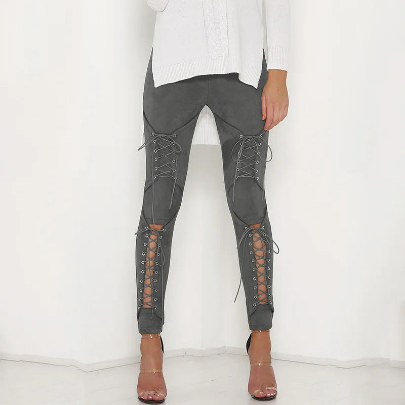 High-Waist Suede Leggings for Women - Autumn Chic