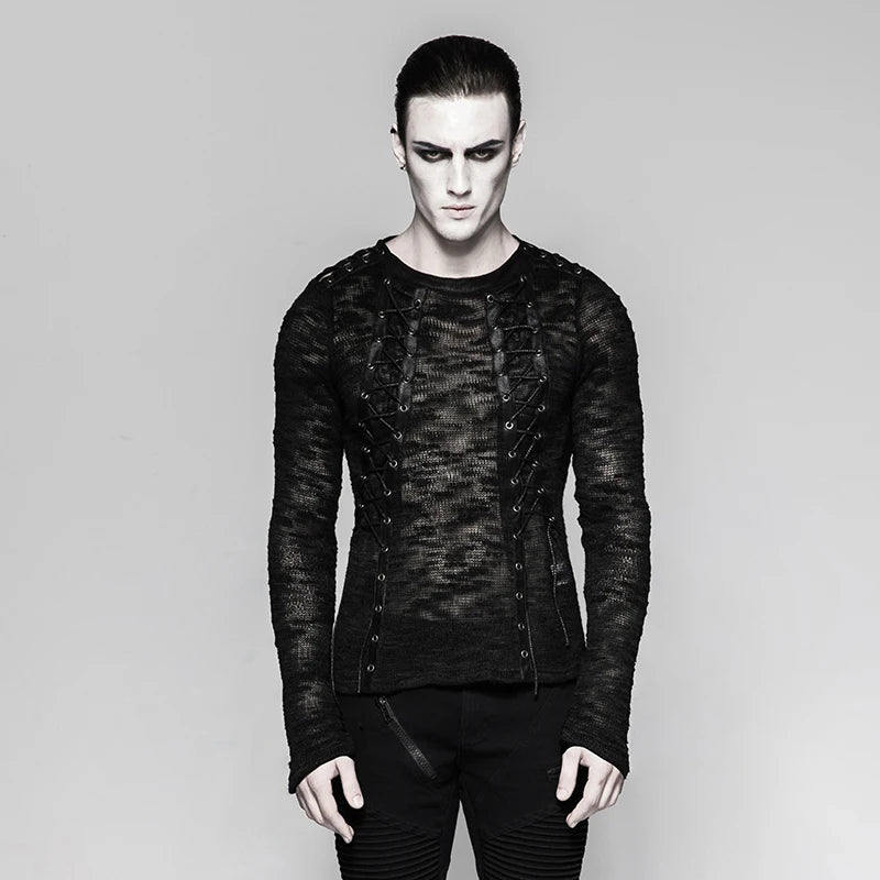 Strappy Gothic Punk Men's Sweater Top T474
