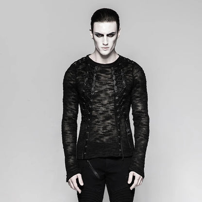 Strappy Gothic Punk Men's Sweater Top T474