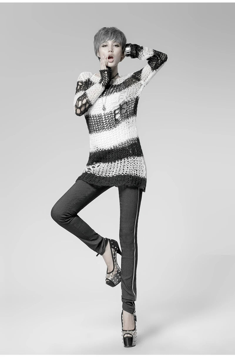 Rebel Stripe Knit Pullover Cape Sweater