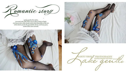 Silk Floral-Embroidered Party Against Opaque Tights
