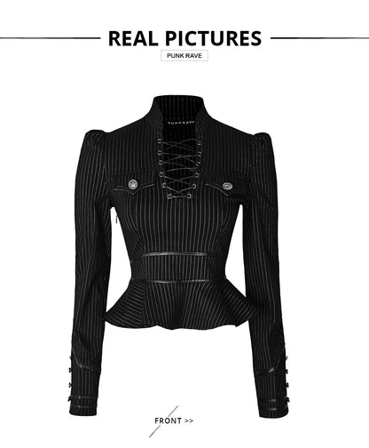 Punk Rave Gothic Military Blouse with Lotus Hem