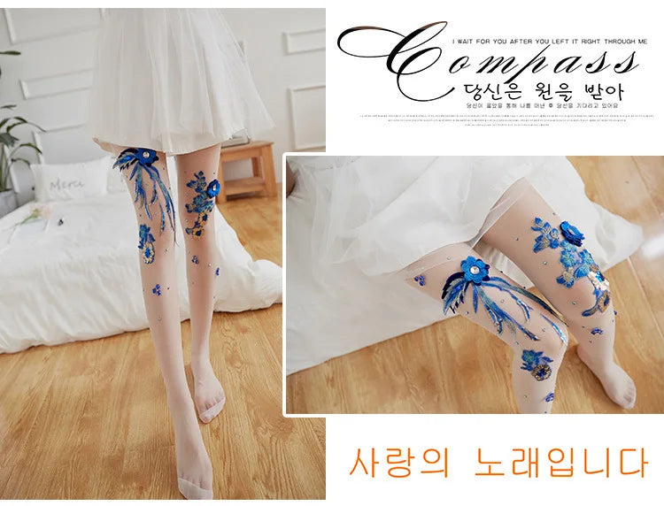 Silk Floral-Embroidered Party Against Opaque Tights