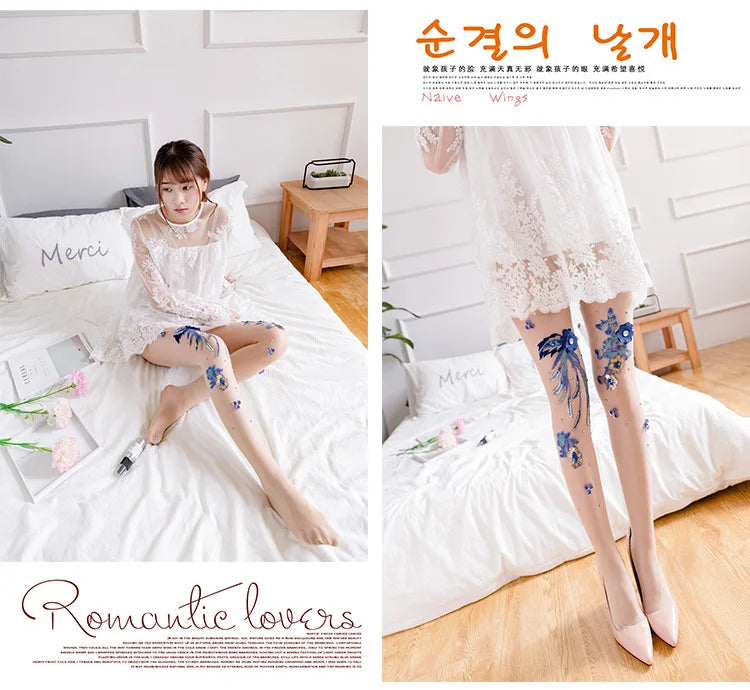 Silk Floral-Embroidered Party Against Opaque Tights
