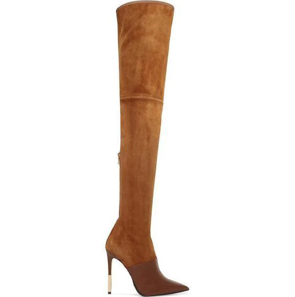 Smooth Leather Patchwork High Heel Boots