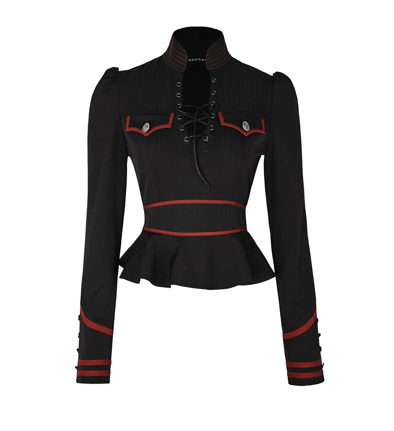 Punk Rave Gothic Military Blouse with Lotus Hem