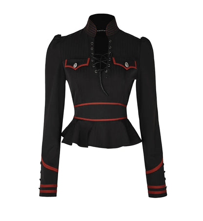 Punk Rave Gothic Military Blouse with Lotus Hem