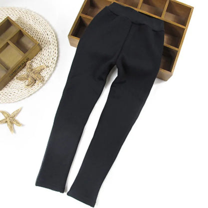 Girls Winter Warm Leggings Pu Thickened Leather Pants