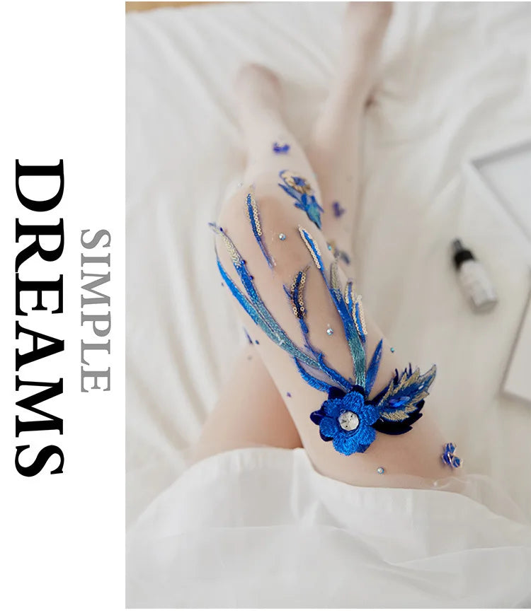 Silk Floral-Embroidered Party Against Opaque Tights