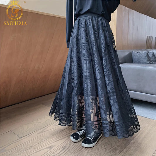 Chic Lace Pleated High Waist Skirt for Women