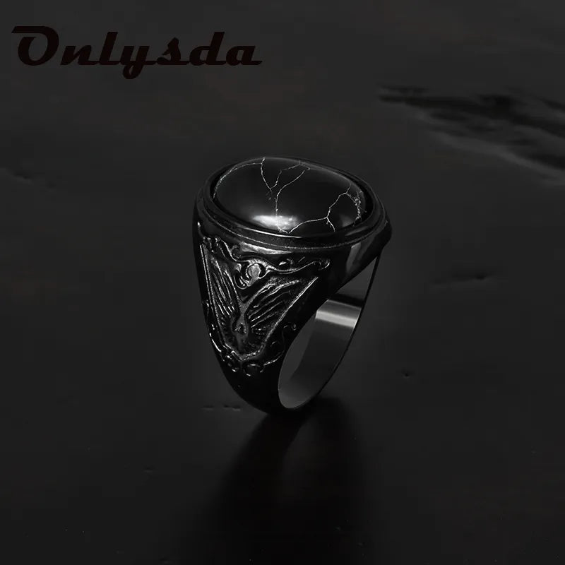 Stainless Steel Black Stone Rings
