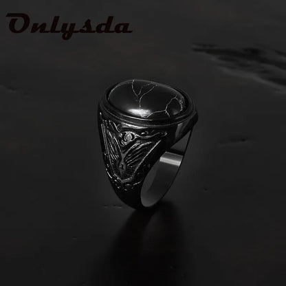 Stainless Steel Black Stone Rings