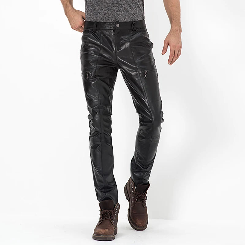 Genuine Leather Moto Pants for Men