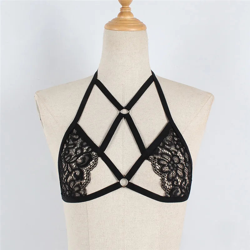 Luxe Lace Cage Bra: Strappy & Chic Lingerie