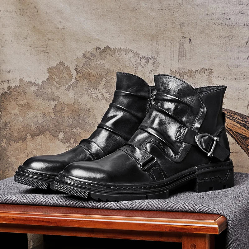 Elegant Folds Leather Boots