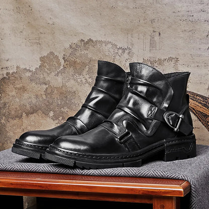 Elegant Folds Leather Boots